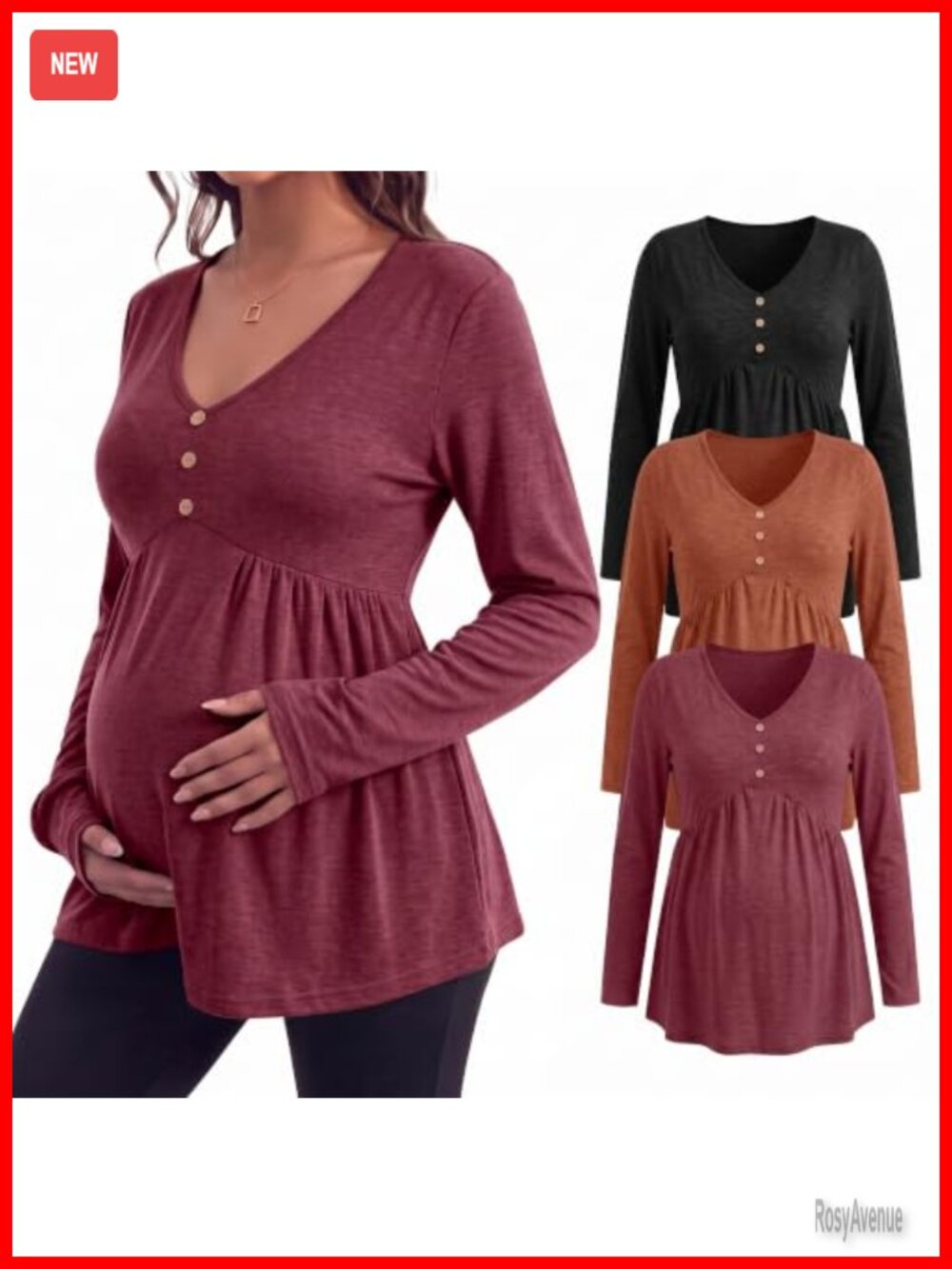 3 Pack Maternity Long Sleeve V Neck Tunic Tops Babydoll Pregnancy Shirts